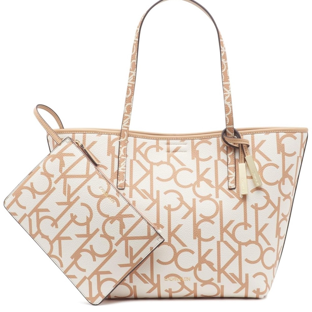 Calvin Klein Rachel Tan Monogram Reversable Tote Bag
